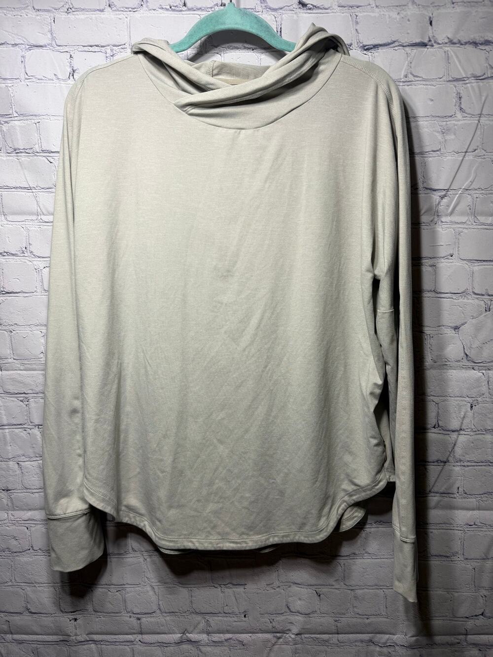 REI Co-Op Womens Long Sleeve Hooded Lightweight Pullover Sz XL Stretch Tan Gray